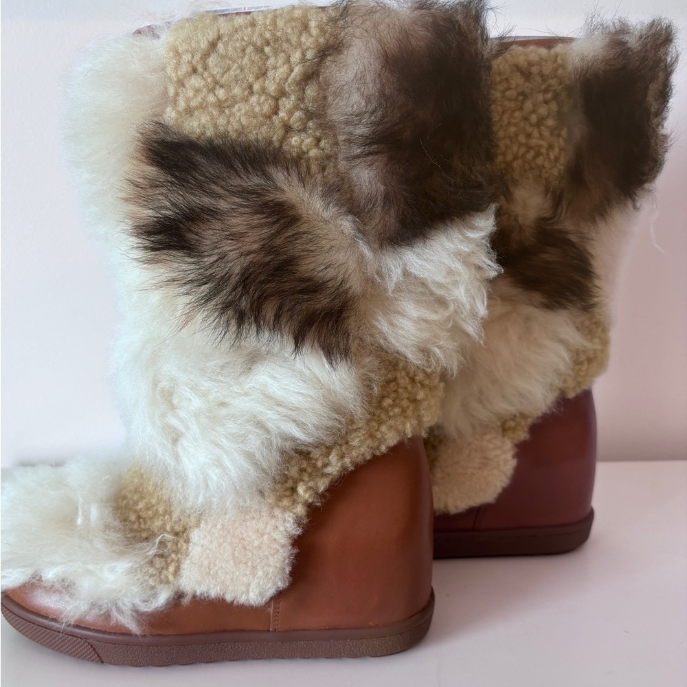 NIB COACH Morton Calf/Shearling Mix Saddle/Natural Boot